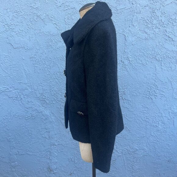 JOUJOU Black Wool Blend y2k Coat Pockets Size M Large collar jacket Jackie O - Picture 6 of 14
